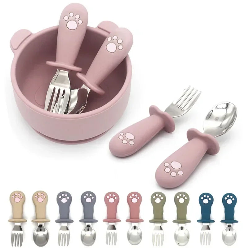 Couverts Bébé Cartoon – Silicone & Inox