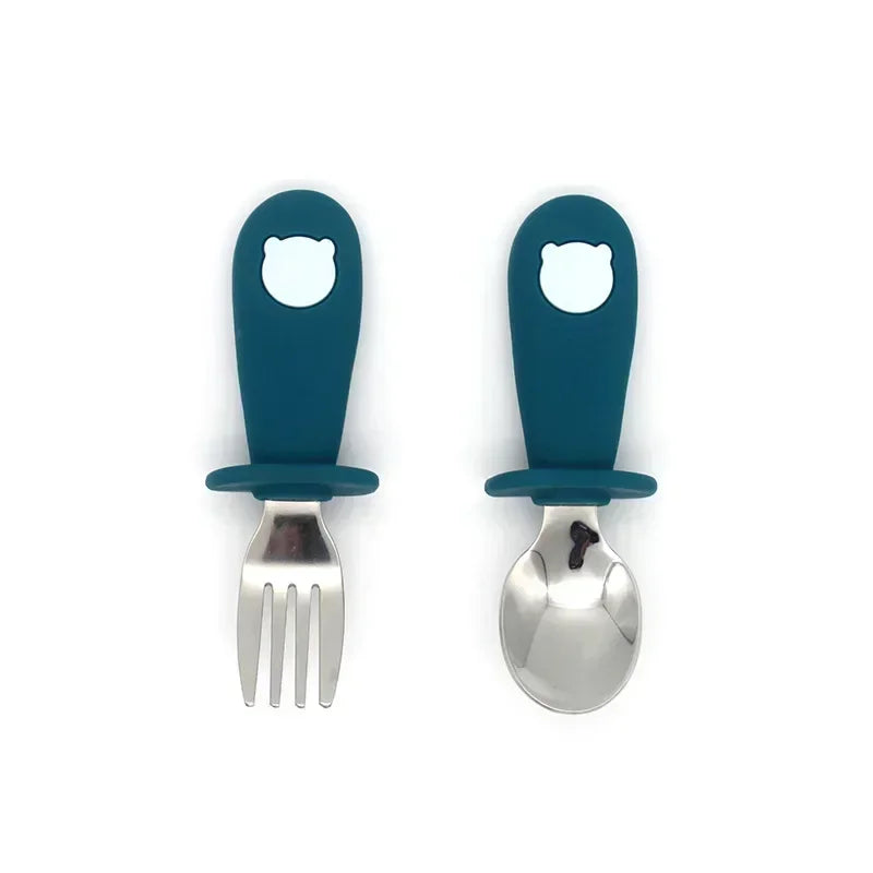 Couverts Bébé Cartoon – Silicone & Inox