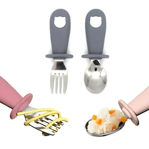 Couverts Bébé Cartoon – Silicone & Inox