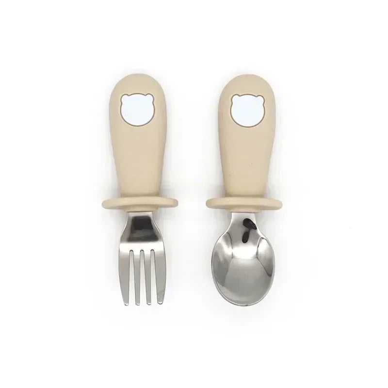 Couverts Bébé Cartoon – Silicone & Inox