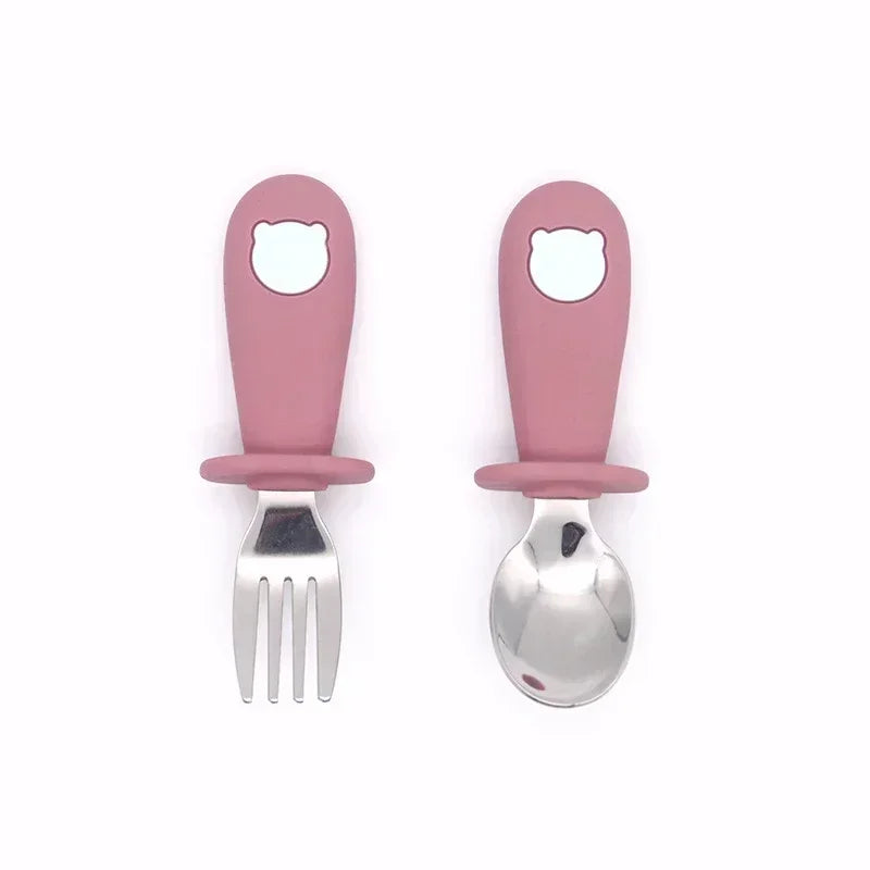 Couverts Bébé Cartoon – Silicone & Inox
