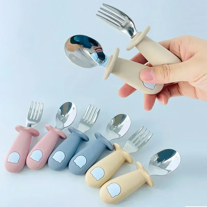Couverts Bébé Cartoon – Silicone & Inox