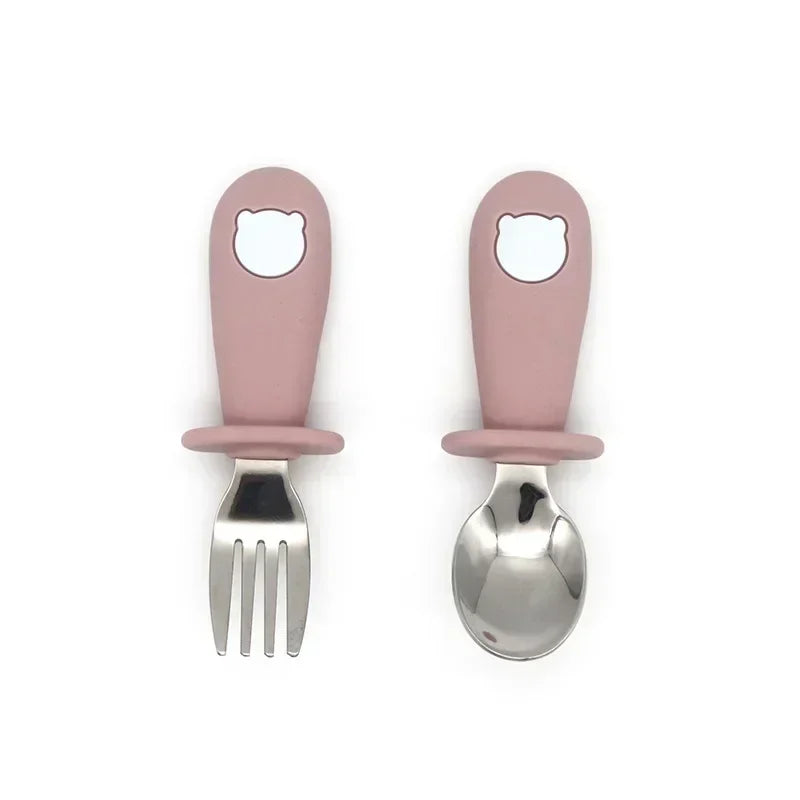 Couverts Bébé Cartoon – Silicone & Inox