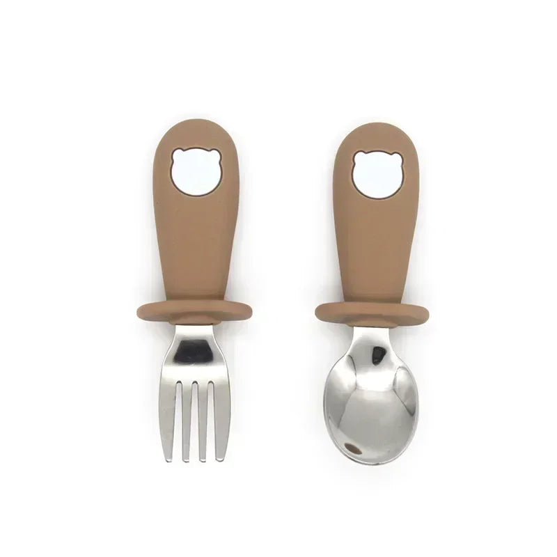 Couverts Bébé Cartoon – Silicone & Inox